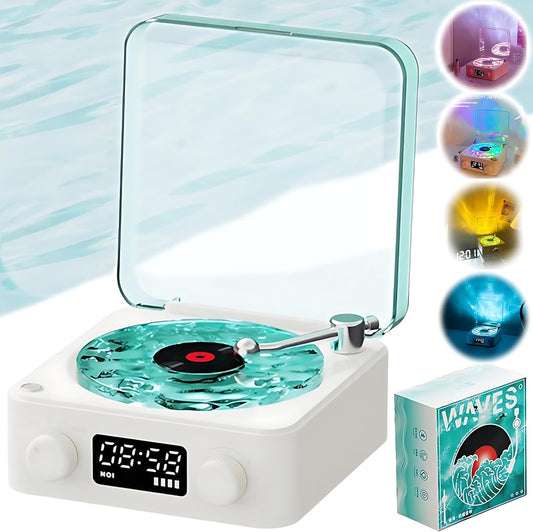 Waves Vintage Vinyl Record Player Bluetooth Speaker with Adjustable Ambient Lights